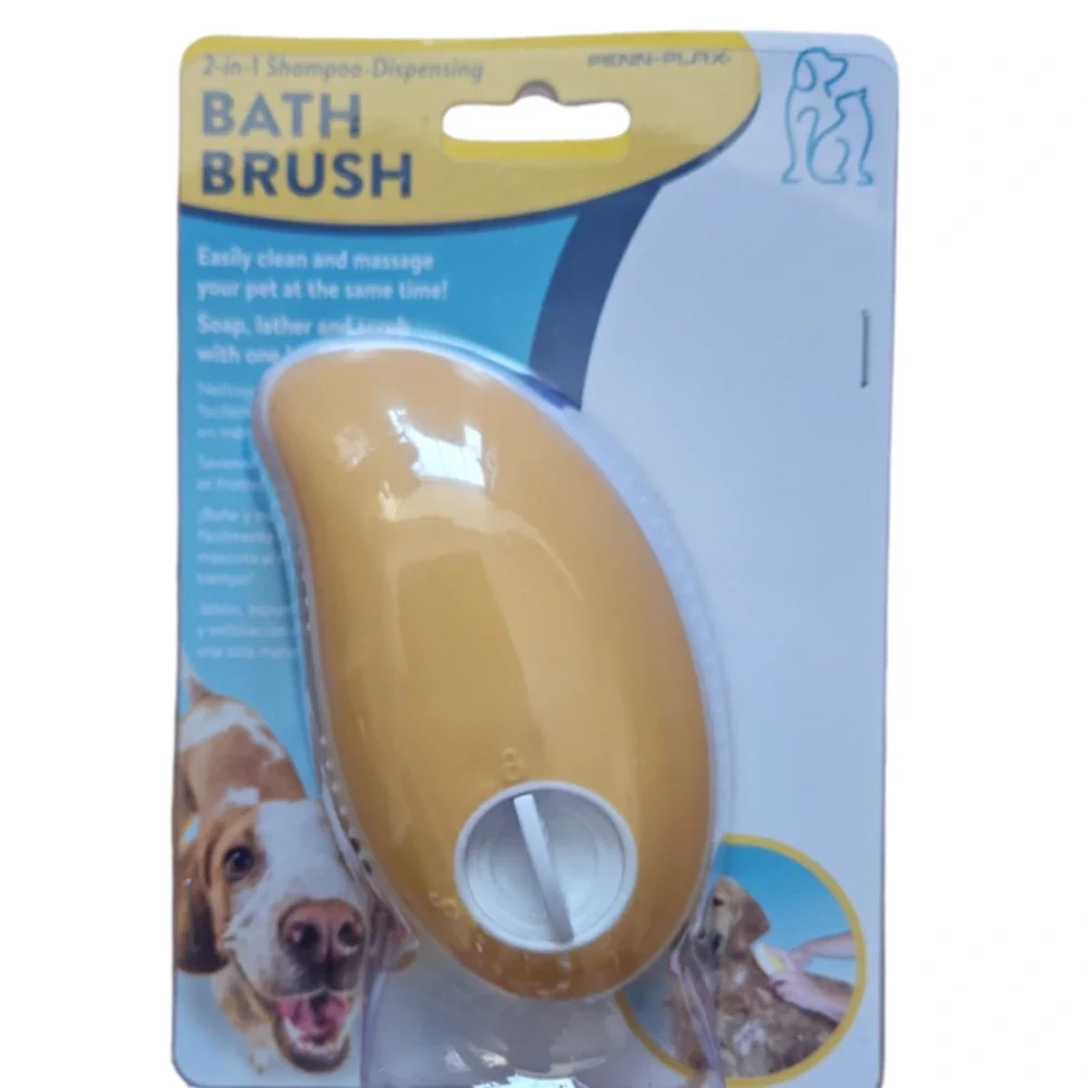 Penn Plax Dog Grooming Bath Brush Shampoo-Dispensing Grooming Brush, Easy Use